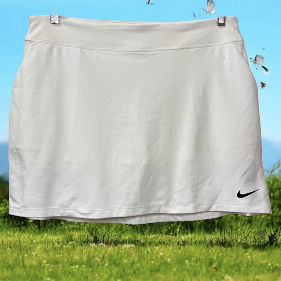 Nike Golf Skort Womens X Large White Pull On Pockets Black Swoosh Golf Team - Picture 1 of 11